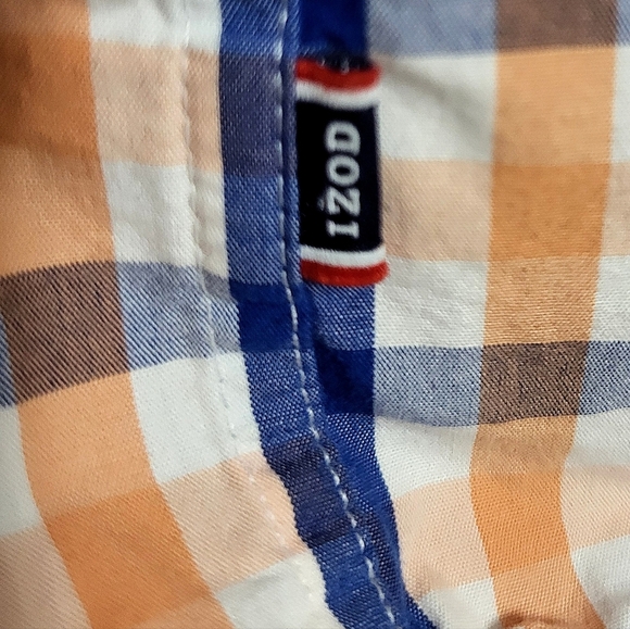 Izod-Men's Blue and Orange Checkered Button Up Shirt- Size XL - Picture 2 of 4